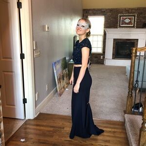 Elegant Navy Blue Two-Piece Gown